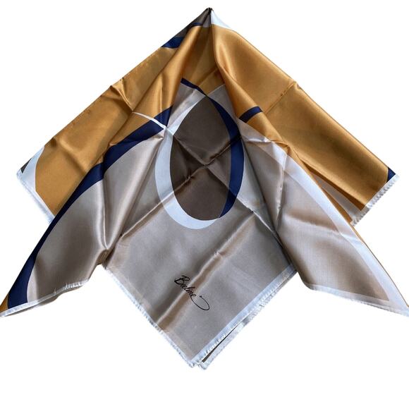 100% Acetate Square Scarf by Beeline Made In Italy Mod Tan Cream Gold 30" Square - Picture 5 of 7